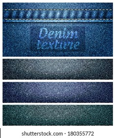 Blue denim texture with sewing, vector illustration