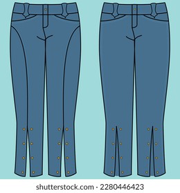 Blue denim vector set - illustration of basic types of women's jeans on white background.
