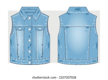 Blue Denim Vest Technical Sketch.