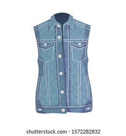 Blue Denim Vest Without Sleeves Vector Fashion Clothing Item