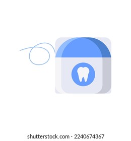Blue dental floss box vector illustration. Cartoon drawing of teeth cleaning tool isolated on white background. Oral or dental hygiene, medicine, care concept