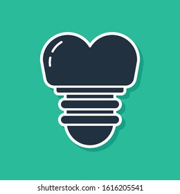 Blue Dental implant icon isolated on green background.  Vector Illustration