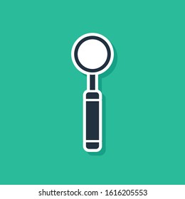 Blue Dental inspection mirror icon isolated on green background. Tool dental checkup.  Vector Illustration