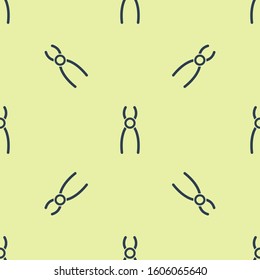 Blue Dental pliers icon isolated seamless pattern on yellow background. Dental equipment.  Vector Illustration