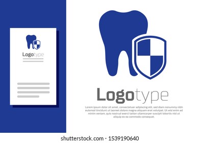 Blue Dental protection icon isolated on white background. Tooth on shield logo. Logo design template element. Vector Illustration