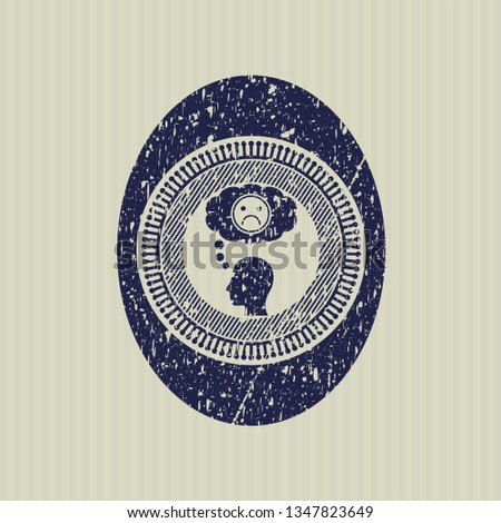 Blue depression icon inside distress rubber texture