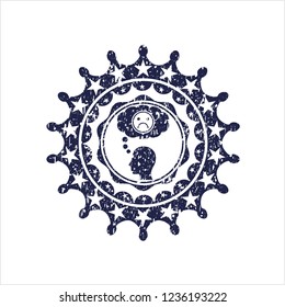 Blue depression icon inside distressed rubber grunge stamp