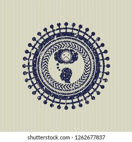 Blue depression icon inside distressed rubber stamp
