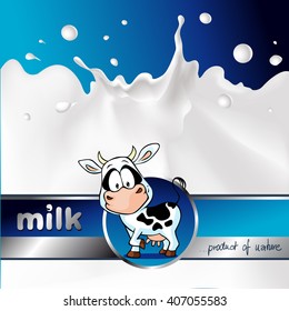 blue design with cow and milk splash - vector illustration