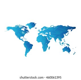 Blue Design Crystal Geometric World Map On A White Background