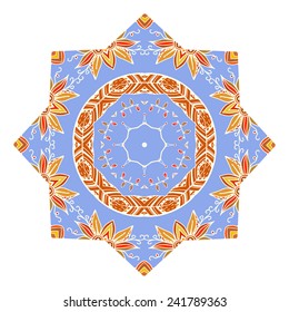 Blue design element in the form of a mandala ornament Tribal style. Vector illustration.