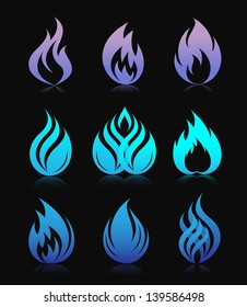 Blue design fire elements on black
