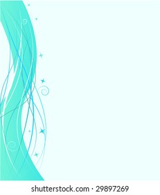 Blue design template with lines, stars and wave design