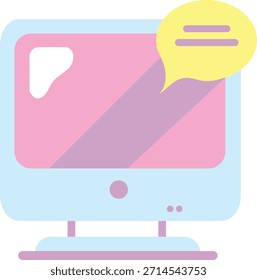 Blue desktop computer illustration isolated on white background, cute flat design suitable for kids learning technology, communication, digital devices, and education.
