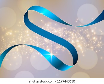 Blue detailed curved ribbon on Particles Background.