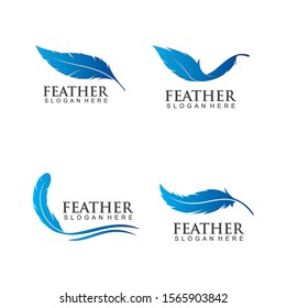 blue detailed feather logo design set template