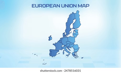 Blue detailed map of european union with States administrative divisions. Political european union map vector illustration.