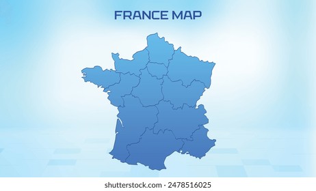 Blue detailed map of France with States administrative divisions. Political France map vector illustration.