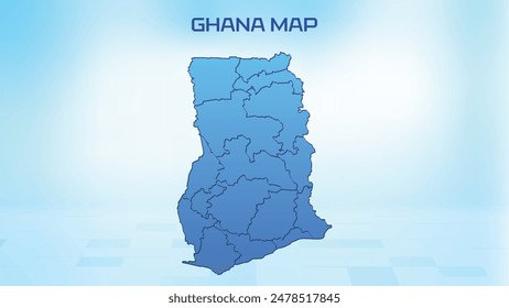 Blue detailed map of Ghana with States administrative divisions. Political Ghana map vector illustration.