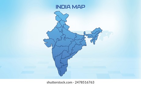 Blue detailed map of India with States administrative divisions. Political India map vector illustration.