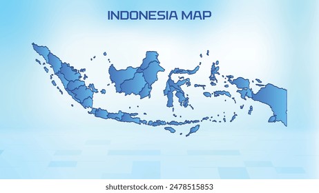 Blue detailed map of Indonesia with States administrative divisions. Political Indonesia map vector illustration.