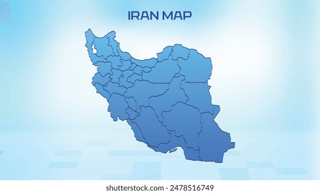 Mapa azul detallado del Irán con divisiones administrativas de los Estados. Ilustración vectorial del mapa político de Irán.