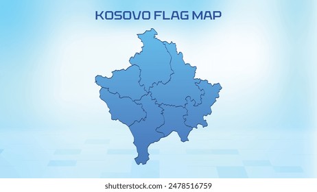 Blue detailed map of Kosovo Flag with States administrative divisions. Political Kosovo Flag map vector illustration.