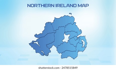 Mapa azul detallado de Irlanda del Norte con divisiones administrativas de los Estados. Ilustración vectorial del mapa político de Irlanda del Norte.