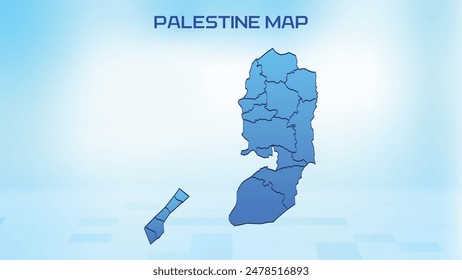 Blue detailed map of Palestine with States administrative divisions. Political Palestine map vector illustration.