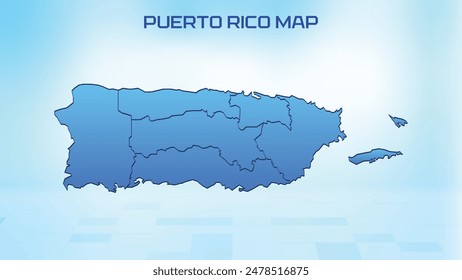 Mapa azul detallado de Puerto Rico con divisiones administrativas de los Estados. Ilustración vectorial del mapa político de Puerto Rico.