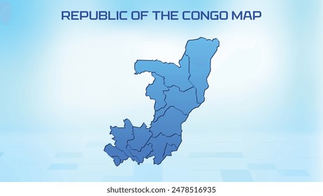 Blue detailed map of Republic of the Congo with States administrative divisions. Political Republic of the Congo map vector illustration.
