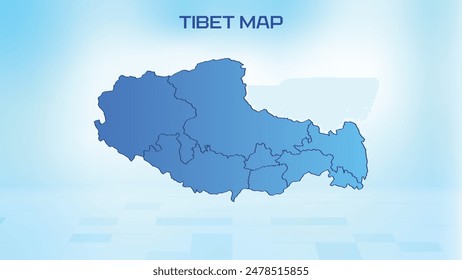 Blue detailed map of Tibet with States administrative divisions. Political Tibet map vector illustration.