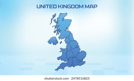 Blue detailed map of United Kingdom with States administrative divisions. Political United Kingdom map vector illustration.