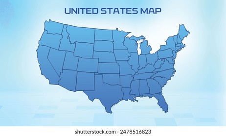 Blue detailed map of United States with States administrative divisions. Political United States map vector illustration.