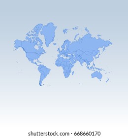 Blue detailed worldmap isolated on white blue gradient background. Vector illustration.