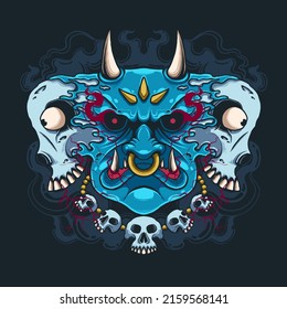 Blue Devil Face Vector Illustration