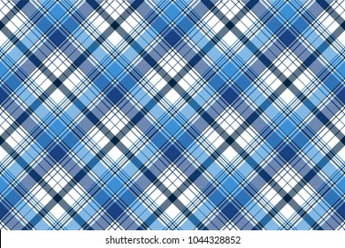 Blue diagonal abstract plaid seamless pattern. Vector illustration.