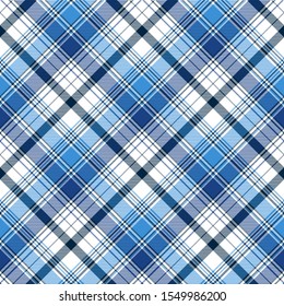 Blue diagonal abstract plaid seamless pattern. Vector illustration.