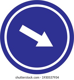Signo de flecha diagonal azul a la derecha. Signo diagonal hacia abajo hacia la derecha. Ilustración del vector