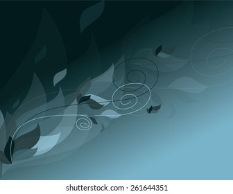 Blue Diagonal Background with Flying Leaves.