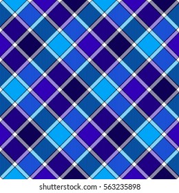 Blue diagonal check plaid seamless pattern. Vector illustration. Flat design. EPS10.
