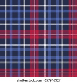 Blue diagonal fabric texture plaid seamless pattern. Vector illustration.