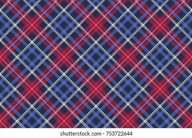 Blue diagonal fabric texture plaid seamless pattern. Vector illustration.