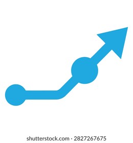 Blue diagonal path arrow icon with intermediate point diagonal progression direction navigation business increase performance marketing
