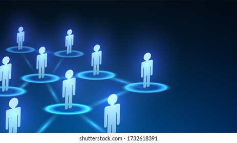 Blue diagram of social network and online contacts with user icons
