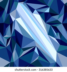 Blue diamond crystals. Vector seamless pattern of triangles.