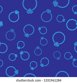 Blue Diamond engagement ring icon isolated seamless pattern on blue background. Vector Illustration
