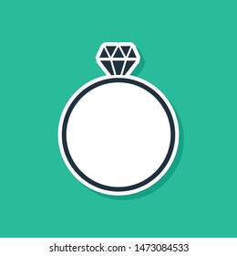 Blue Diamond engagement ring icon isolated on green background.  Vector Illustration