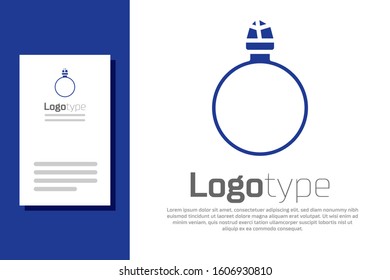 Blue Diamond engagement ring icon isolated on white background. Logo design template element. Vector Illustration