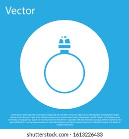 Blue Diamond engagement ring icon isolated on blue background. White circle button. Vector Illustration